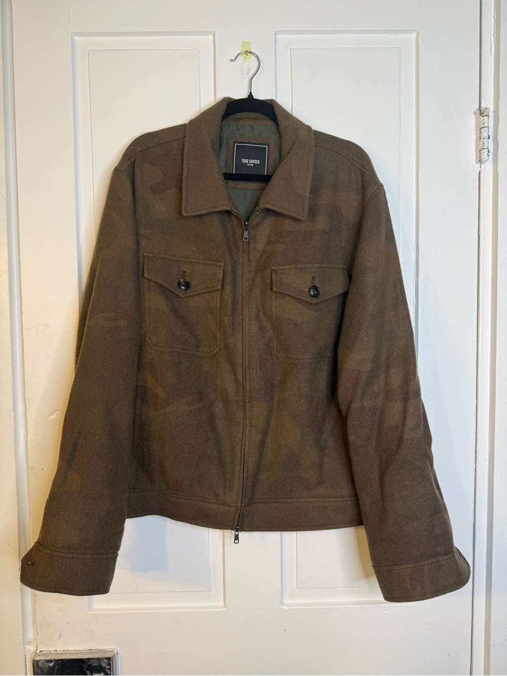 Todd Snyder Olive Brown Camouflage 100% Wool Zip Field Jacket